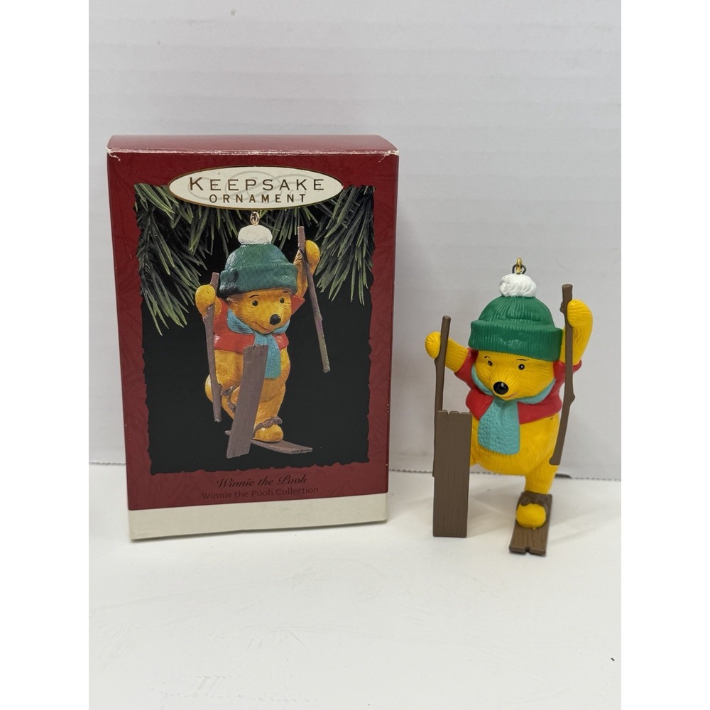 Vintage 1993 Hallmark Disney Winnie the Pooh Skiing Ornament QX571-5 Box